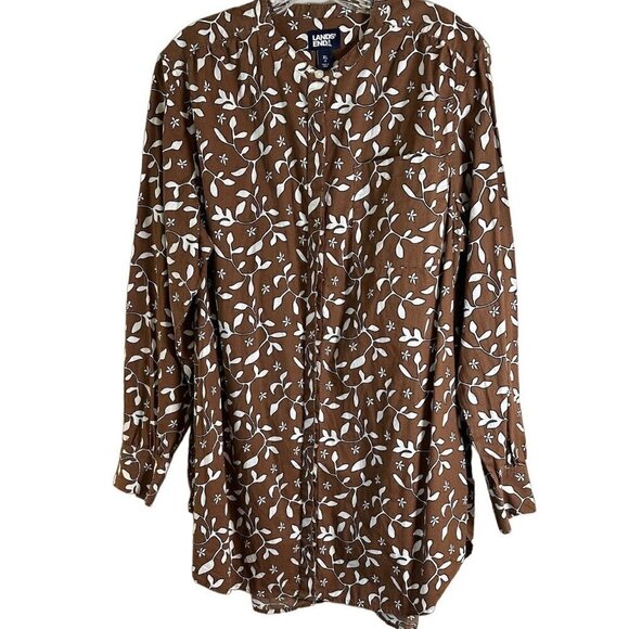 LANDS' End Women's Brown Floral Button Down Wrinkle Resistant Shirt Size 18 - Picture 1 of 11